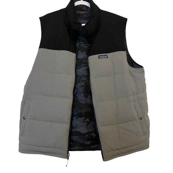 Patagonia Men’s Reversible Vest Gray Camo Black Puffer Zip Pockets Size XXL - Picture 1 of 9